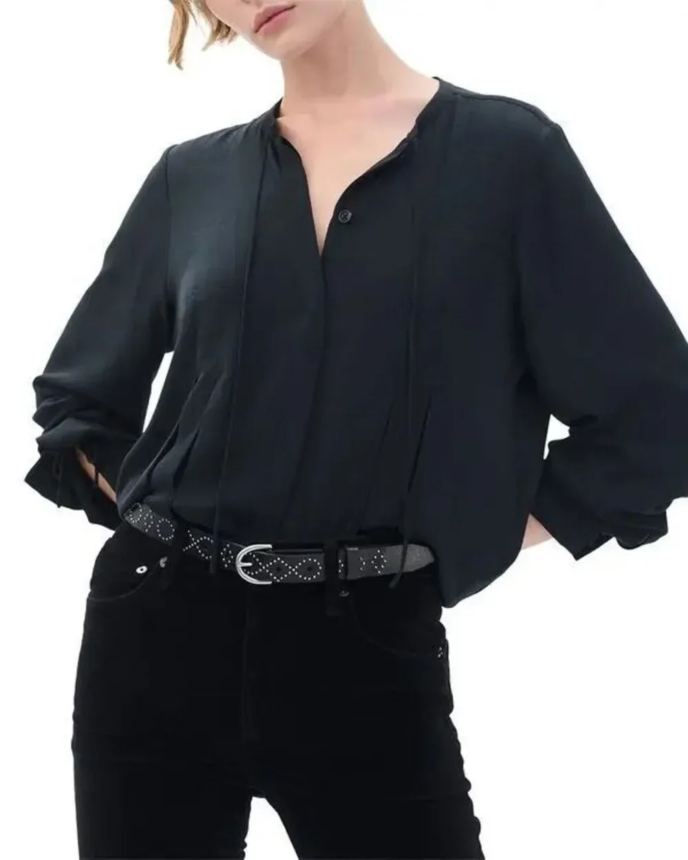 Rag & Bone Maisie Western Soft Leather Micro Studded Belt Black Medium